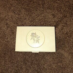 Vintage White/Cream 1960s Mid Century Jewelry Box W/Cloth Interior&Rose Design
